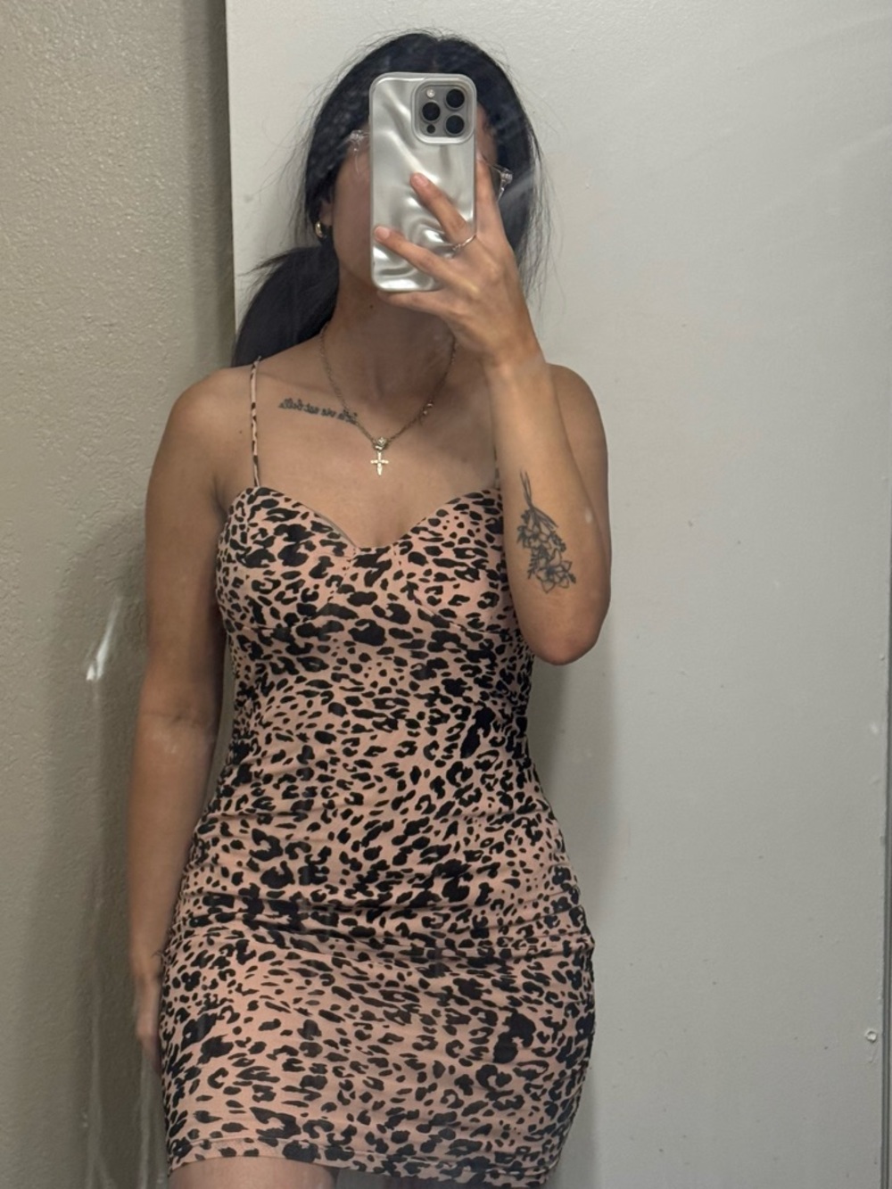 Leopard Print Spaghetti Strap Bodycon Dress - Pink/Black